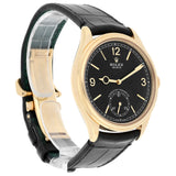 Rolex 1908 52508-0002 Yellow Gold Fluted Bezel Black Dial Leather Strap Watch 39mm