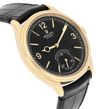 Rolex 1908 52508-0002 Yellow Gold Fluted Bezel Black Dial Leather Strap Watch 39mm
