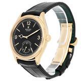 Rolex 1908 52508-0002 Yellow Gold Fluted Bezel Black Dial Leather Strap Watch 39mm