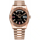Rolex Day-Date 41 218235 18k Rose Gold Black Ruby Baguette Dial