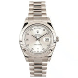 Rolex Day-Date II 218239 41mm 18k White Gold Silver Diamond-Set Dial Fluted Bezel