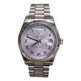 Rolex Day-Date II 218239 18k White Gold Fluted Bezel Rhodium Roman Dial 41mm