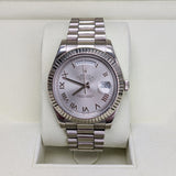 Rolex Day-Date II 218239 18k White Gold Fluted Bezel Rhodium Roman Dial 41mm