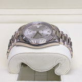 Rolex Day-Date II 218239 18k White Gold Fluted Bezel Rhodium Roman Dial 41mm