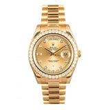 Rolex Day-Date 218348 Champagne Diamond Dial and Diamond Bezel 18k Yellow Gold 41mm