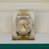 Rolex Day-Date 218348 Champagne Diamond Dial and Diamond Bezel 18k Yellow Gold 41mm