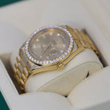 Rolex Day-Date 218348 Champagne Diamond Dial and Diamond Bezel 18k Yellow Gold 41mm