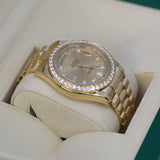 Rolex Day-Date 218348 Champagne Diamond Dial and Diamond Bezel 18k Yellow Gold 41mm