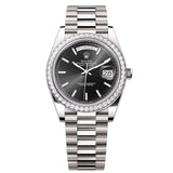 Rolex Day-Date 40 228349RBR-0002 Bright Black Dial Diamond Bezel 18kt White Gold President Bracelet