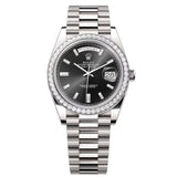 Rolex Day-Date 40 Reference 228349RBR-0003 White Gold Diamond Bezel Bright Black Dial President Bracelet