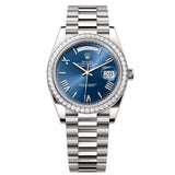 Rolex Day-Date 40 Reference 228349RBR-0005 Bright Blue Dial Diamond Bezel White Gold President Bracelet