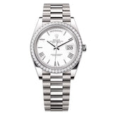 Rolex Day-Date 40 Reference 228349RBR-0039 White Dial Diamond Bezel 18kt White Gold President Bracelet