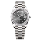 Rolex Day-Date 40 Reference 228349RBR-0041 Slate Dial Diamond Bezel White Gold President Bracelet