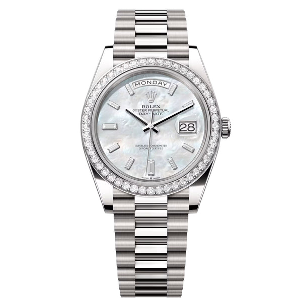 Rolex Day-Date 40 Reference 228349RBR-0046 White Mother-of-Pearl Diamond Dial White Gold President Bracelet