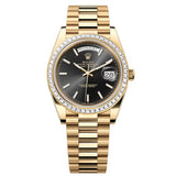 Rolex Day-Date 40 Reference 228398TBR-0041 Bright Black Dial Diamond Bezel 18kt Yellow Gold President Bracelet
