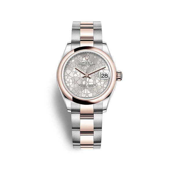 Rolex Datejust 31 278241-0031 Silver Floral Motif Diamond Dial Everose Rolesor Oyster Bracelet