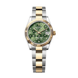 Rolex Datejust 31 278273-0031 Olive Green Floral Motif Diamond Dial Yellow Rolesor Oyster Watch