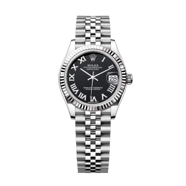 Rolex Datejust 31 278274-0002 Bright Black Dial Fluted Bezel Jubilee Bracelet White Rolesor