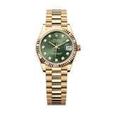 Rolex Datejust 31 278278-0011 Olive Green Diamond Dial Yellow Gold President Bracelet