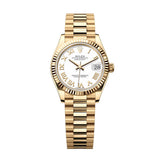 Rolex Datejust 31 Reference 278278-0020 White Roman Numeral Dial Yellow Gold President Bracelet Watch