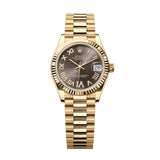 Rolex Datejust 31 278278-0032 Dark Grey Diamond Dial Fluted Bezel President Bracelet Yellow Gold Watch