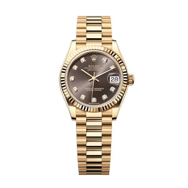 Rolex Datejust 31 278278-0036 Dark Grey Diamond Dial Yellow Gold President Bracelet Watch
