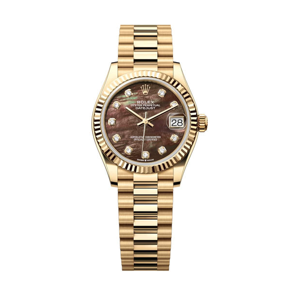 Rolex Datejust 31 278278-0038 Black Mother-of-Pearl Diamond Dial Yellow Gold President Bracelet