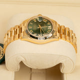 Rolex Datejust 31 278278-0030 Olive Green Diamond Dial Yellow Gold President Bracelet