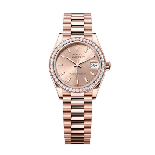 Rolex Datejust 31 278285RBR-0018 Rosé Dial Diamond Bezel President Bracelet
