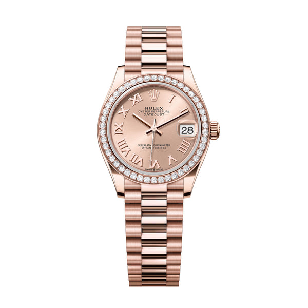 Rolex Datejust 31 278285RBR-0029 Rosé Dial Diamond Bezel President Bracelet