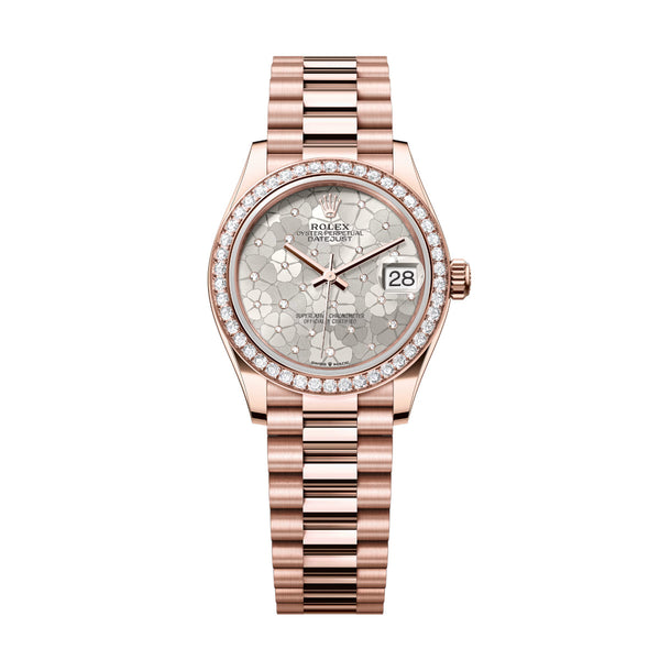 Rolex Datejust 31 278285RBR-0036 Silver Floral Diamond Dial Everose Gold President Bracelet