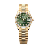 Rolex Datejust 31 278288RBR-0007 Olive Green Diamond Dial 18kt Yellow Gold President Bracelet