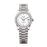 Rolex Datejust 31 278289RBR-0007 White Roman Numeral Dial Diamond Bezel 18kt White Gold President Watch