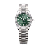 Rolex Datejust 31 278289RBR-0015 Mint Green Dial Diamond Bezel 18kt White Gold President Bracelet