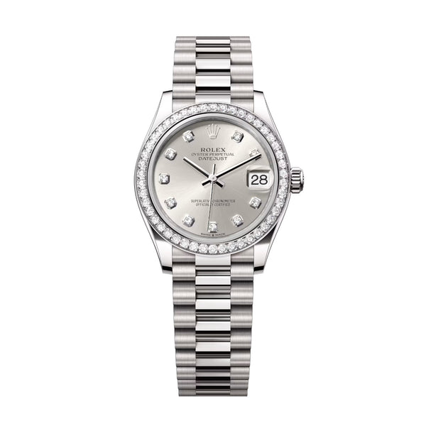 Rolex Datejust 31 278289RBR-0021 Silver Diamond Dial 18kt White Gold President Watch