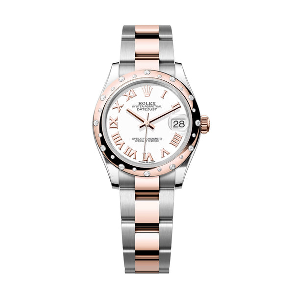 Rolex Datejust 31 278341RBR-0001 White Roman Dial Diamond Bezel Oyster Bracelet