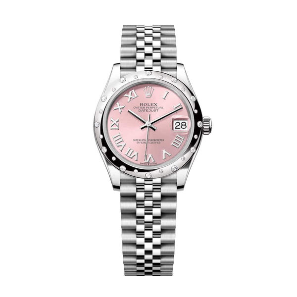 Rolex Datejust 31 278344RBR-0022 Pink Dial Domed Diamond Bezel Jubilee Watch