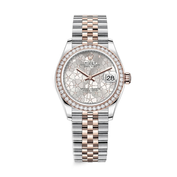 Rolex Datejust 31 278381RBR-0032 Silver Floral Dial Diamond Bezel Everose Rolesor