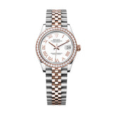 Rolex Datejust 31 278381RBR-0004 White Roman Dial Diamond Bezel Everose Rolesor Jubilee Bracelet