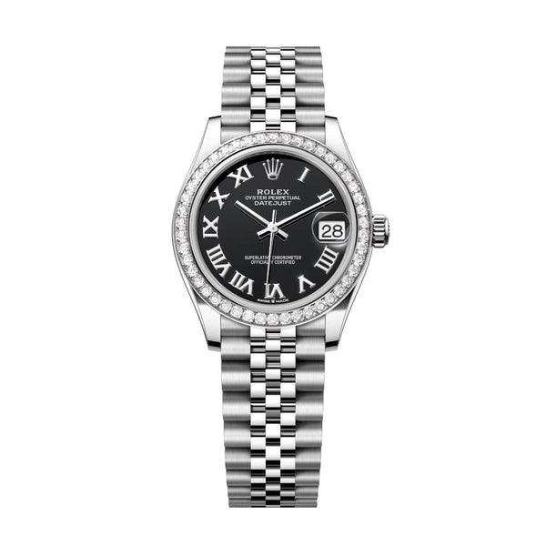 Rolex Datejust 31 278384RBR-0002 Bright Black Roman Numeral Dial Diamond Bezel Jubilee Watch
