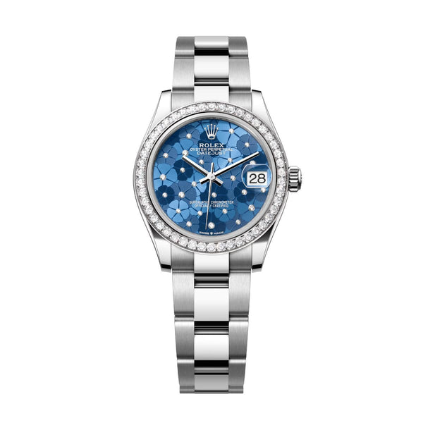 Rolex Datejust 31 278384RBR-0039 Azzurro Blue Floral Diamond Dial White Rolesor Oyster Watch
