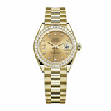 Rolex Lady-Datejust 279138RBR 28mm Yellow Gold Diamond Dial and Diamond Bezel President Bracelet