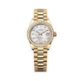 Rolex Lady-Datejust 279138RBR-0015 28mm 18K Yellow Gold Diamond Bezel White Mother-of-Pearl Dial President Bracelet