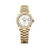 Rolex Lady-Datejust 279138RBR-0031 28mm White Roman Numeral Dial Diamond Bezel President Bracelet