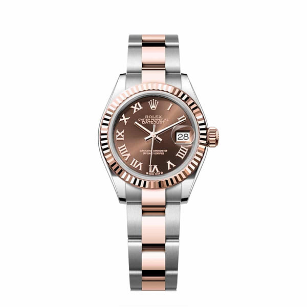 Rolex Lady-Datejust 279171-0010 28mm Chocolate Roman Dial Everose Rolesor Oyster Bracelet