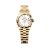 Rolex Lady-Datejust 279178-0029 28mm Yellow Gold Fluted Bezel White Roman Numeral Dial President Bracelet