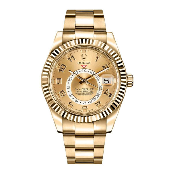 Rolex Sky-Dweller 326938-0002 42mm 18k Yellow Gold Champagne Dial