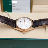 Rolex Cellini Dual Time 50525 39mm 18kt Everose Gold Silver Dial Men's Watch