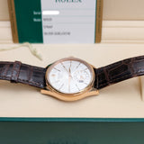 Rolex Cellini Dual Time 50525 39mm 18kt Everose Gold Silver Dial Men's Watch