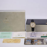 Rolex Cellini 5112/8 32mm 18K Yellow Gold White Roman Dial Black Leather Strap